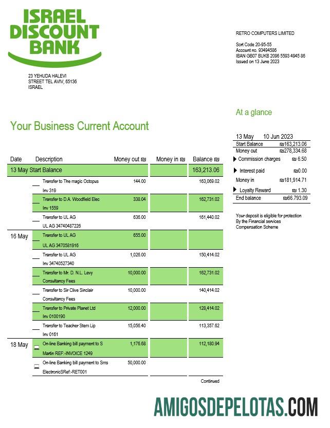 Em branco Israel Discount Bank Firm Statement modelo Word e PDF